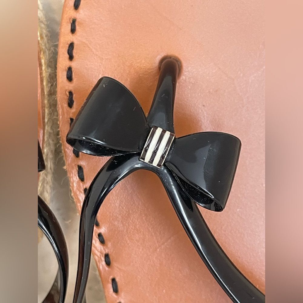 Henri Bendel La Playa Black and Brown flip flop jelly Sandals with Bow Detail 10 - Picture 3 of 11